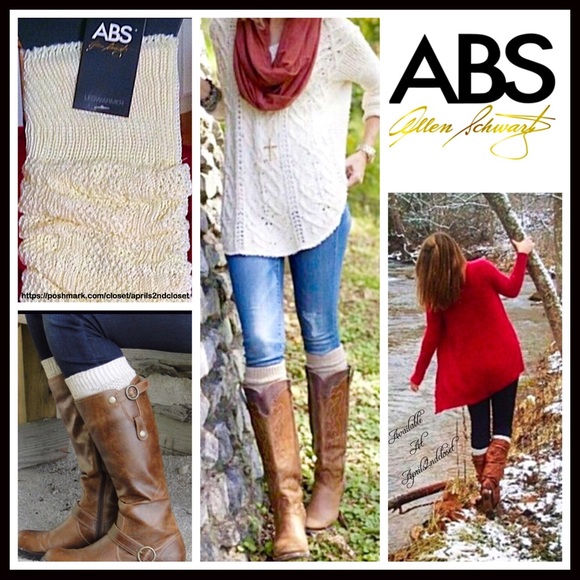 ABS IVORY CROCHET KNIT LEG WARMERS BOOT COVERS - Picture 2 of 8